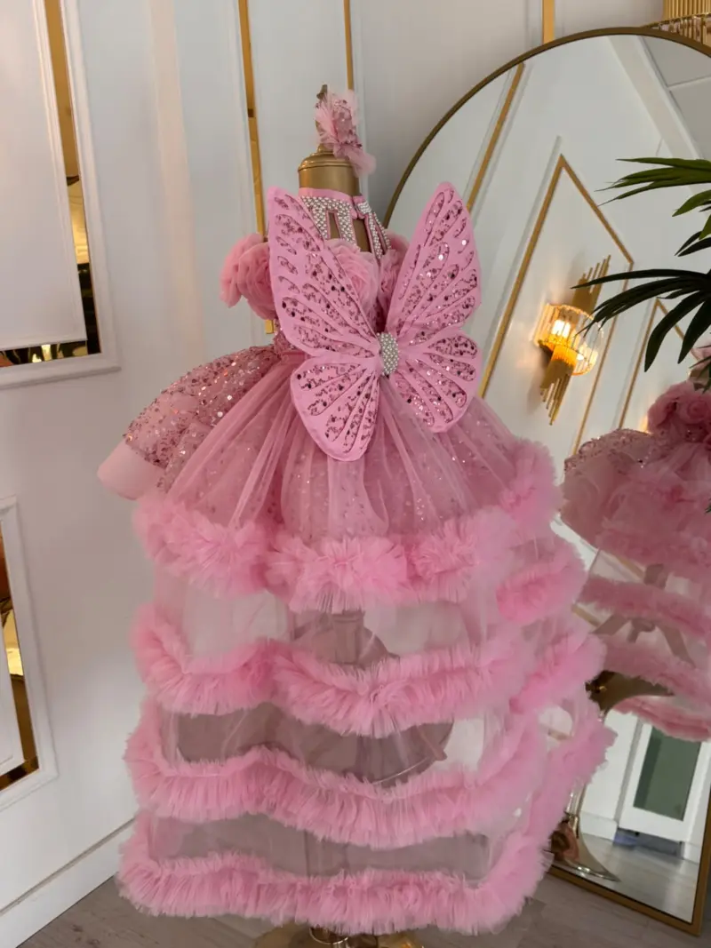 Flora Pembe Fiyonklu Kuyruklu Abiye Elbise 2. görsel