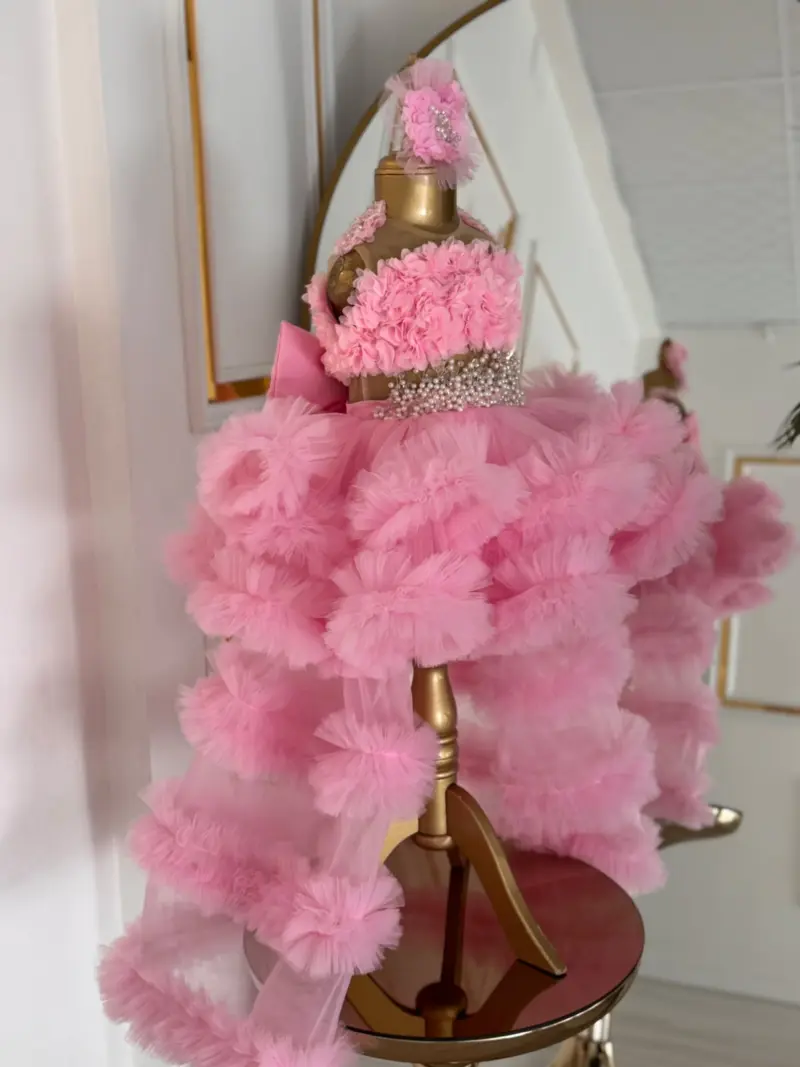 Pembe İnci Kabarık Kuyruklu Abiye Elbise 2. görsel