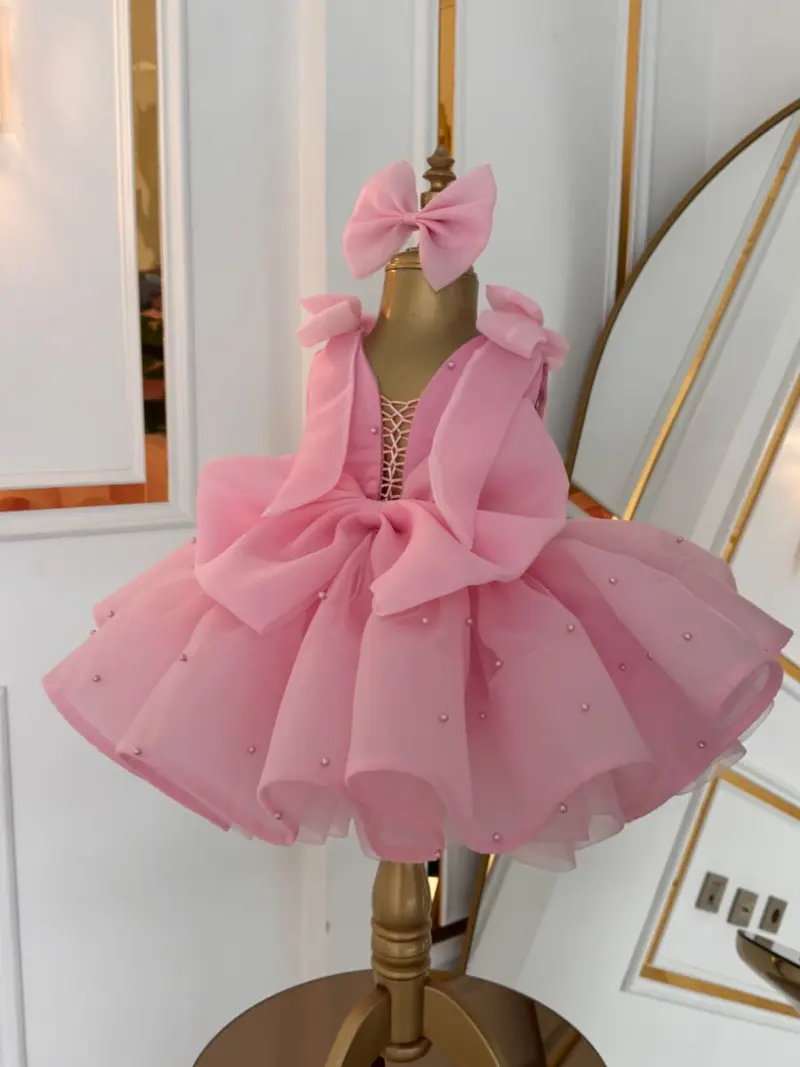 Pembe İncili Kabarık Abiye Elbise 2. görsel